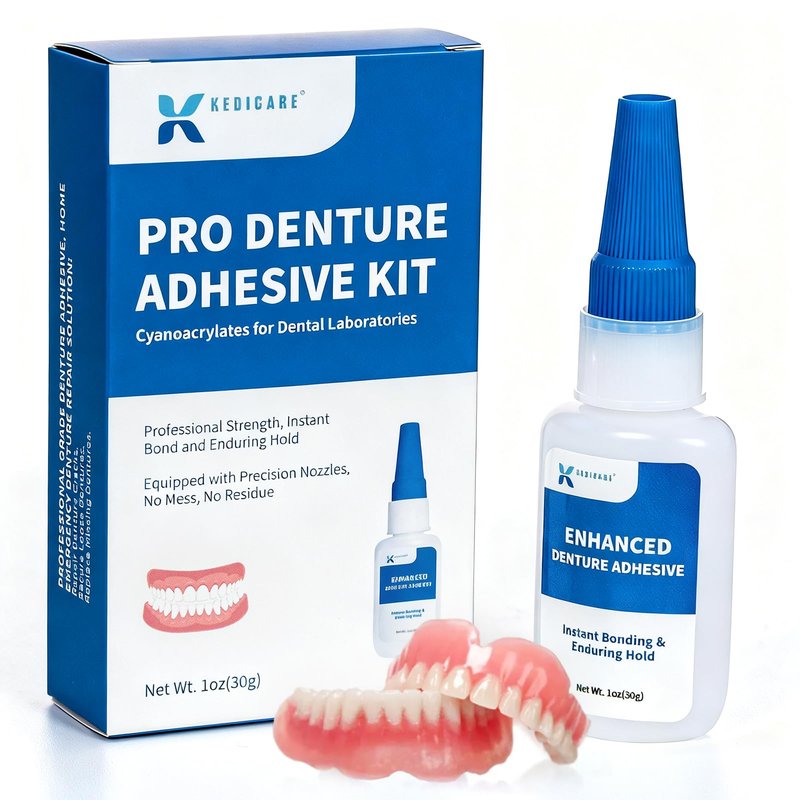 Dental Lab Denture Repair Adhesive Kit, 1oz Instant Bonding Denture Glue for Repairs Cracks, Fills Gaps, Secures Loose Teeth, Safe Bonding with No Irritating Odor
