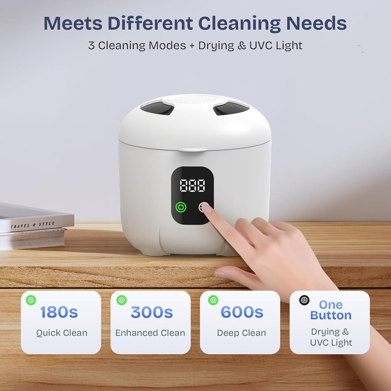 Ultrasonic Retainer Cleaner - 45KHz Portable Denture Cleaner with Drying Function | Ideal for Aligners, Jewelry & More