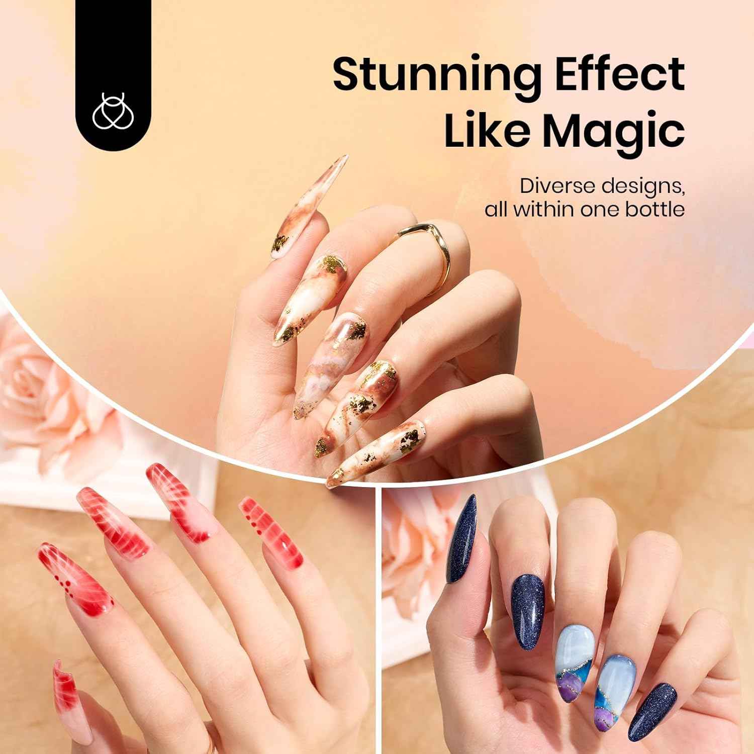Beetles 44 PCS Gel Nail Polish Set with 15ml Clear Blooming Gel - UV/LED Nail Art