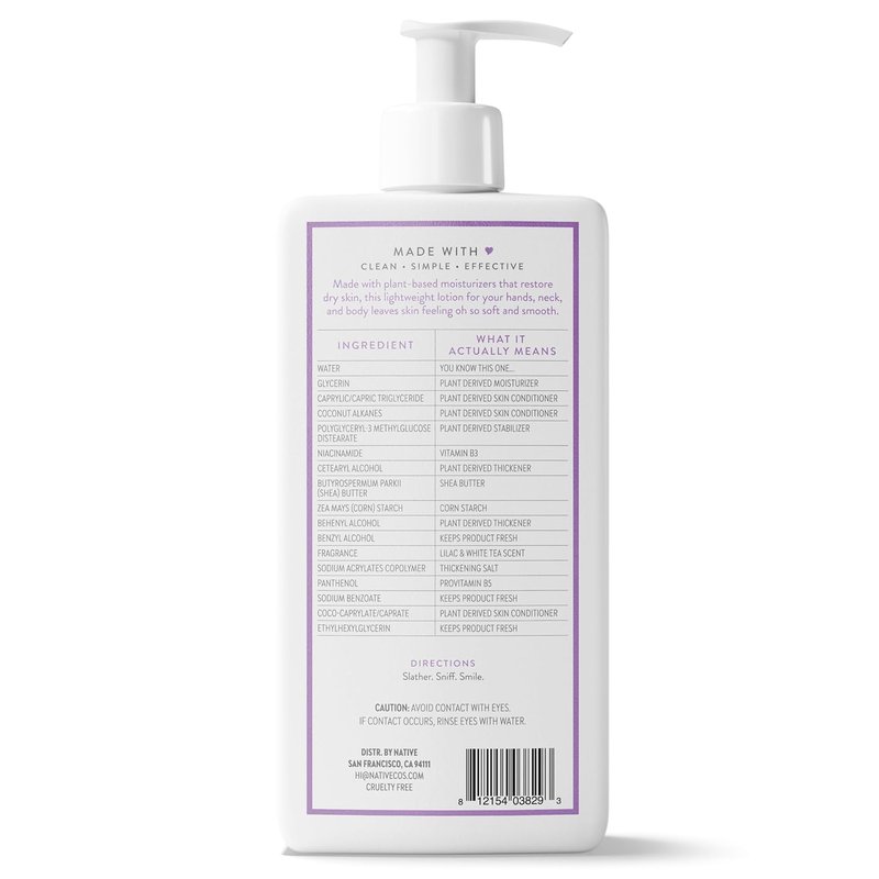 Hydrating Body Lotion - Naturally Derived Plant-Based Moisturizers for Men & Women | Restores Dry Skin, Lilac & White Tea, 16.5 fl oz