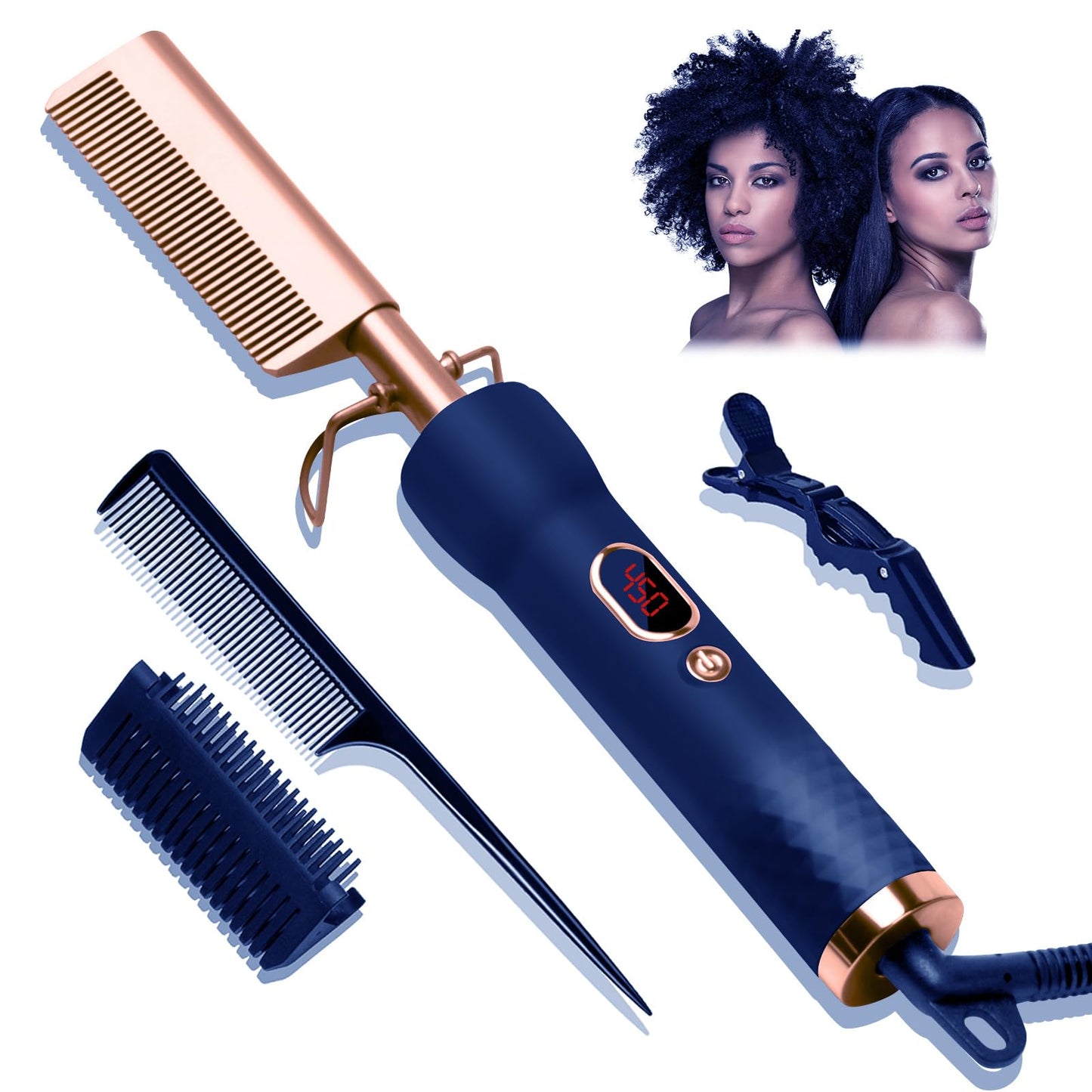 Hot Comb for Wigs Human Hair,Curling Iron with 12 Temp Settings Heating Up to 450°F,Pressing Combs 110-240V Straightening Comb for Curl/Straight 1