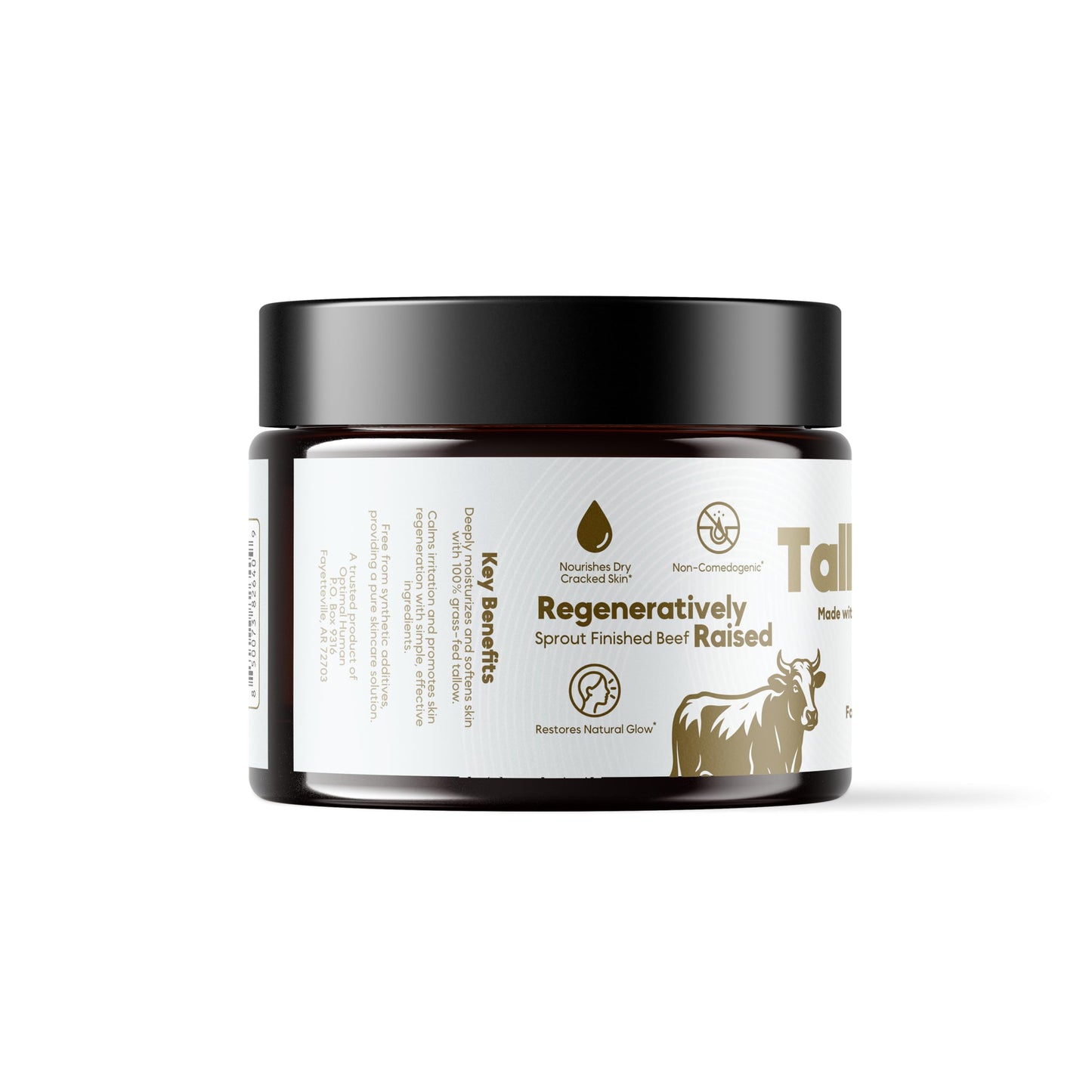 O H OPTIMAL HUMAN Grass-Fed Tallow Balm with Raw Honey, Face & Body - 2 Oz