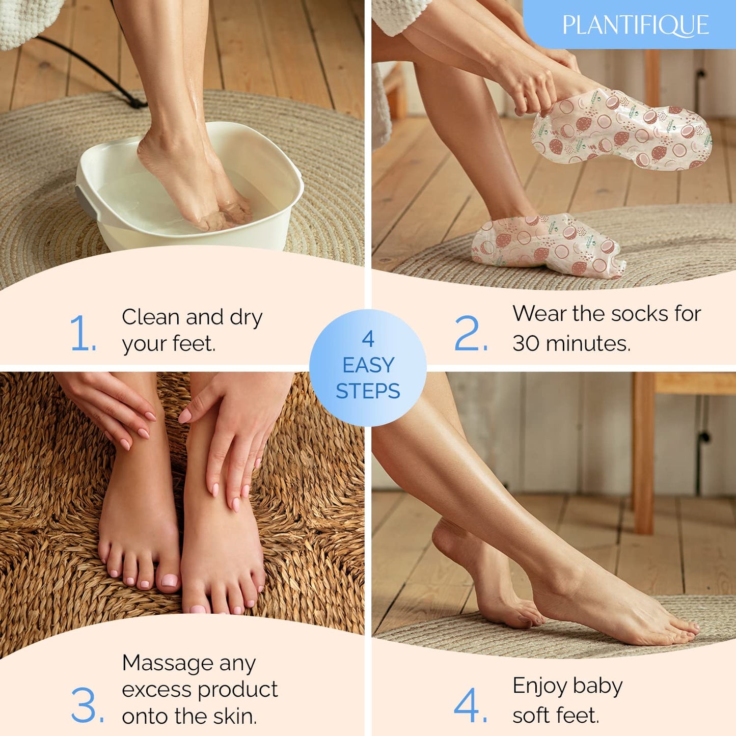PLANTIFIQUE Foot Peel Mask with Peach 2 Pack and Hydrating Foot Mask for Dry & Cracked Feet