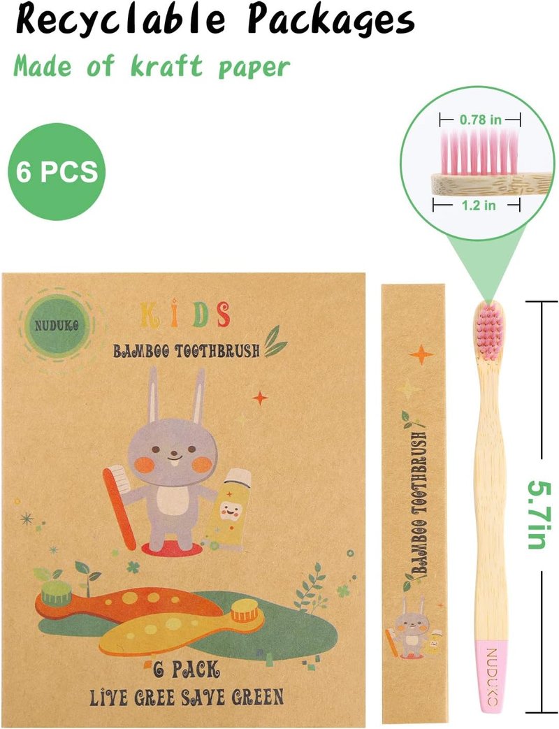 Bamboo Kids Toothbrushes - Eco-Friendly Organic 6-Pack | Biodegradable Soft Bristles for Toddlers