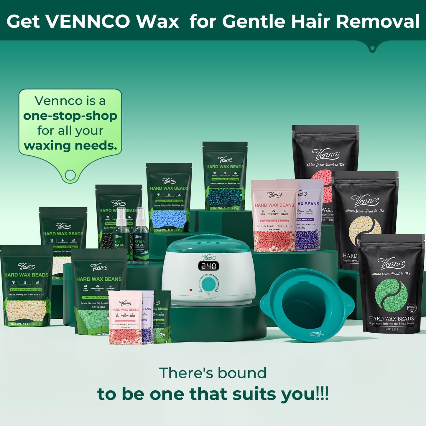 VENNCO 1lb Cream Wax Beads for Hair Removal, Hard Wax Beads Refill for Fine Hair and Detail Areas, Designed for Eyebrow Facial Bikini and Body Waxing at Home, Stripless Low Temperature Wax