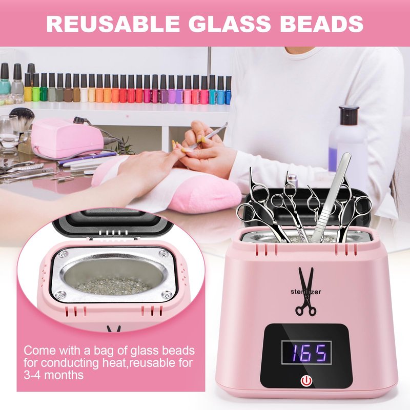 Soiiw Nail Tool Sterilizer High Temperature 329℉ for Nail Tools Portable with Glass Beads for Metal Tools Salon & Esthetician Supplies