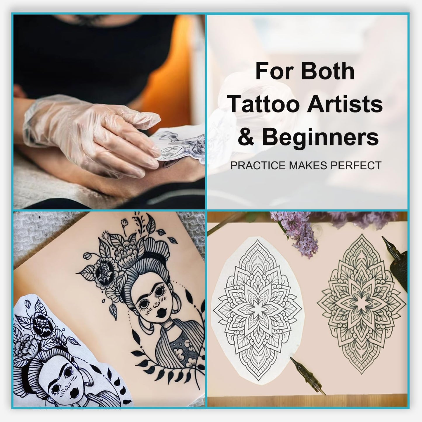 Yugui 30Pcs Tattoo Practice Skin Kit 3MM - 10Pcs Double Sided Reusable Fake Skin & 20Pcs Transfer Stencil Paper for Beginners to Professional Artists Thick Practice Supplies with Tracing Paper