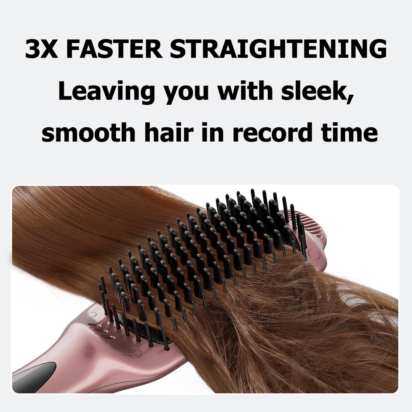 LANDOT Ionic Hair Straightener Brush – Ceramic Straightening Brush with 12 Heat Settings (250-450°F) for Smooth & Shiny Results, Ideal for Medium & Long Women Hair, Dual Voltage, Rose Gold