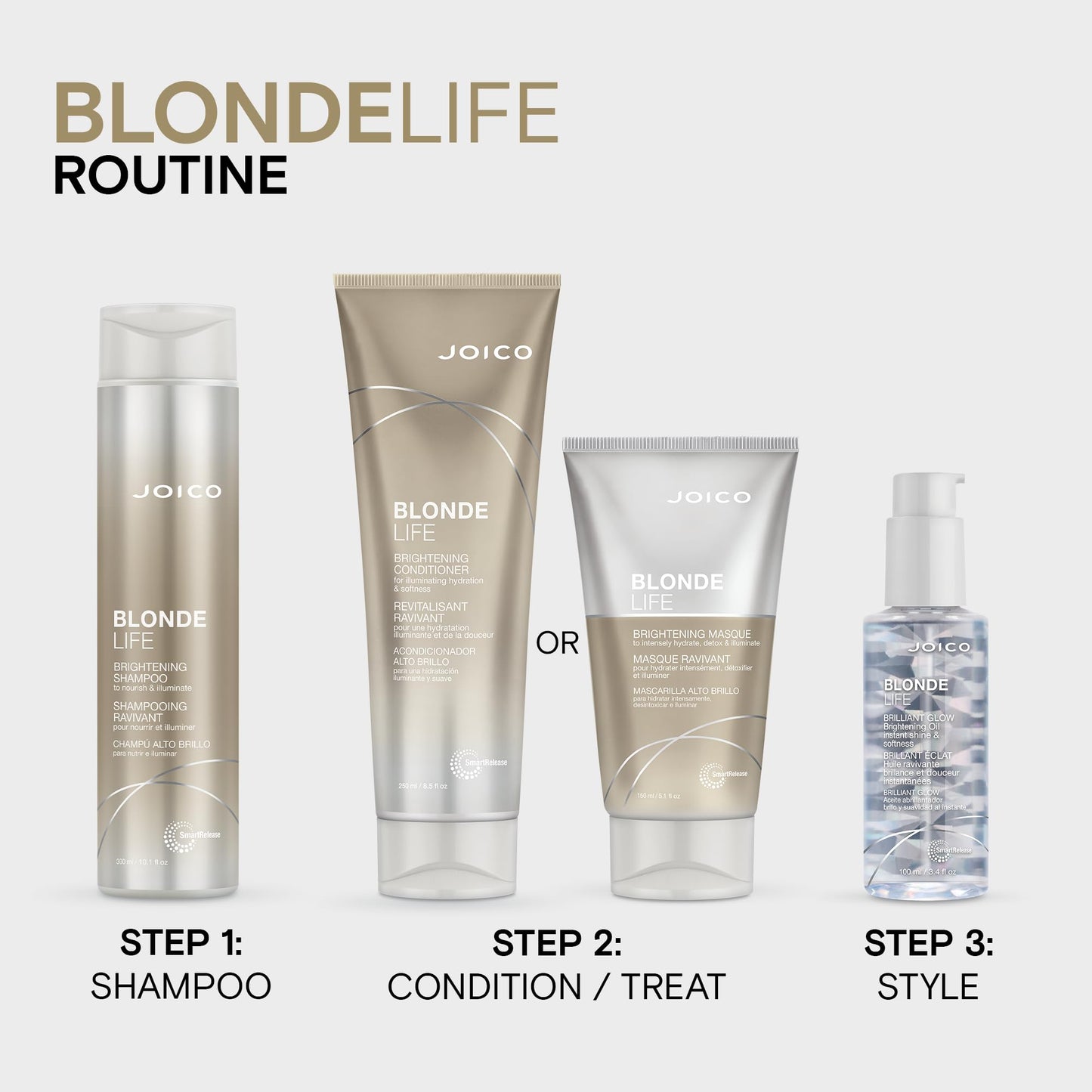 Joico Blonde Life Brilliant Glow Brightening Oil | For Blonde Hair | Tame Frizz | Boost Shine & Brilliance | Add Softness & Smoothness | With Monoi & Tamanu Oil | 3.4 Fl Oz