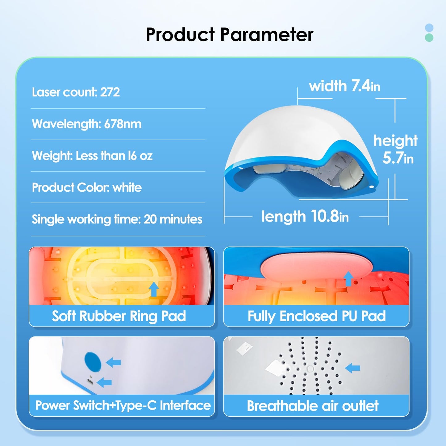 Red Light Therapy for Hair Growth Device, Laser Cap for Hair Regrowth, FDA Therapy Hair Loss Treatment System