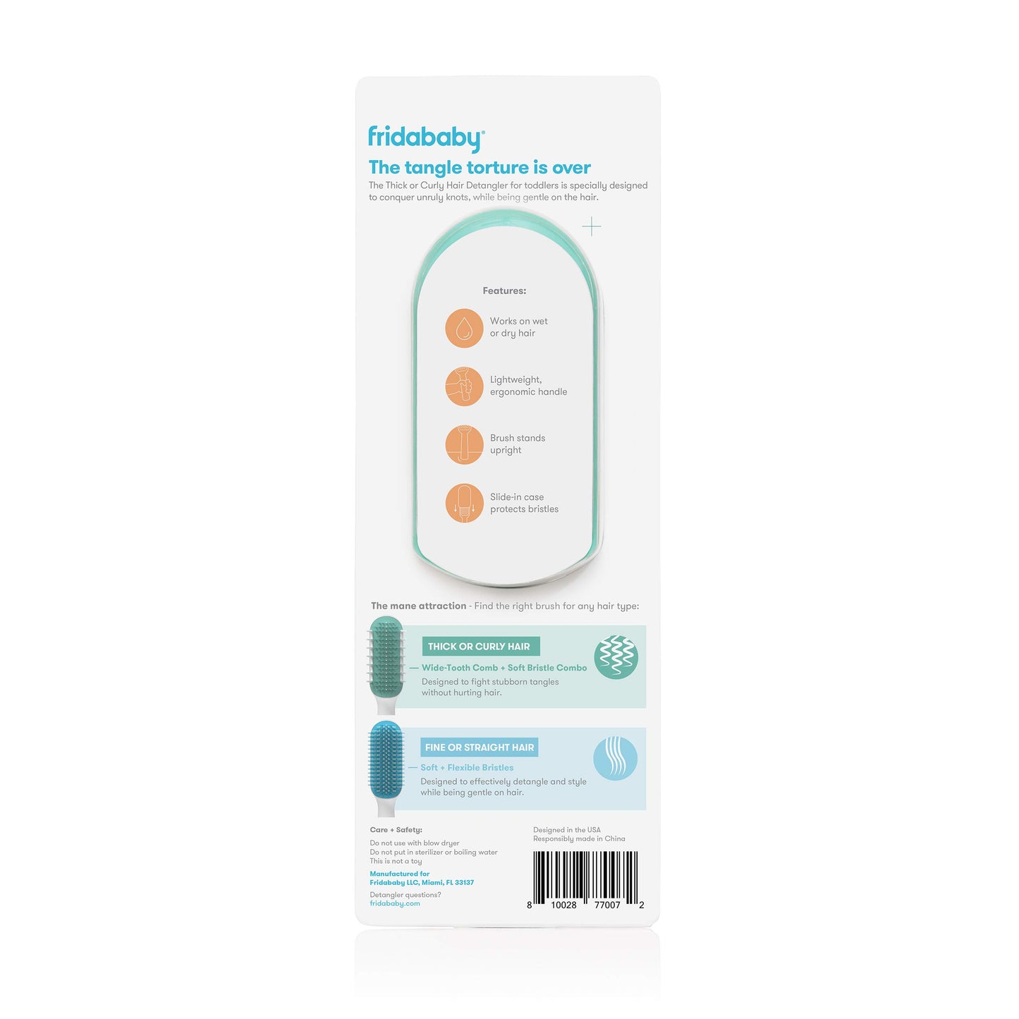 Frida Baby Detangling Hairbrush for Thick/Curly Hair,Toddler Hairbrush,Detangler Brush for Kids,Wide-Tooth Comb & Bristle Combo,Loosens Knots Without Tears or Breakage,Wet/Dry Use,Teal,(Pack of 12)
