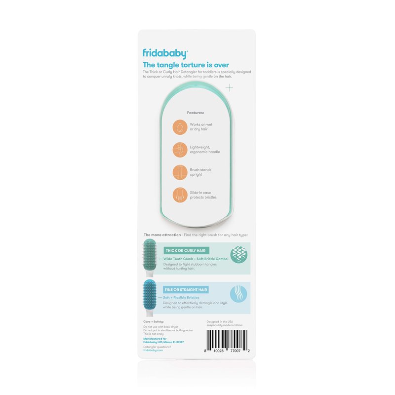 Frida Baby Detangling Hairbrush for Thick/Curly Hair,Toddler Hairbrush,Detangler Brush for Kids,Wide-Tooth Comb & Bristle Combo,Loosens Knots Without Tears or Breakage,Wet/Dry Use,Teal,(Pack of 12)