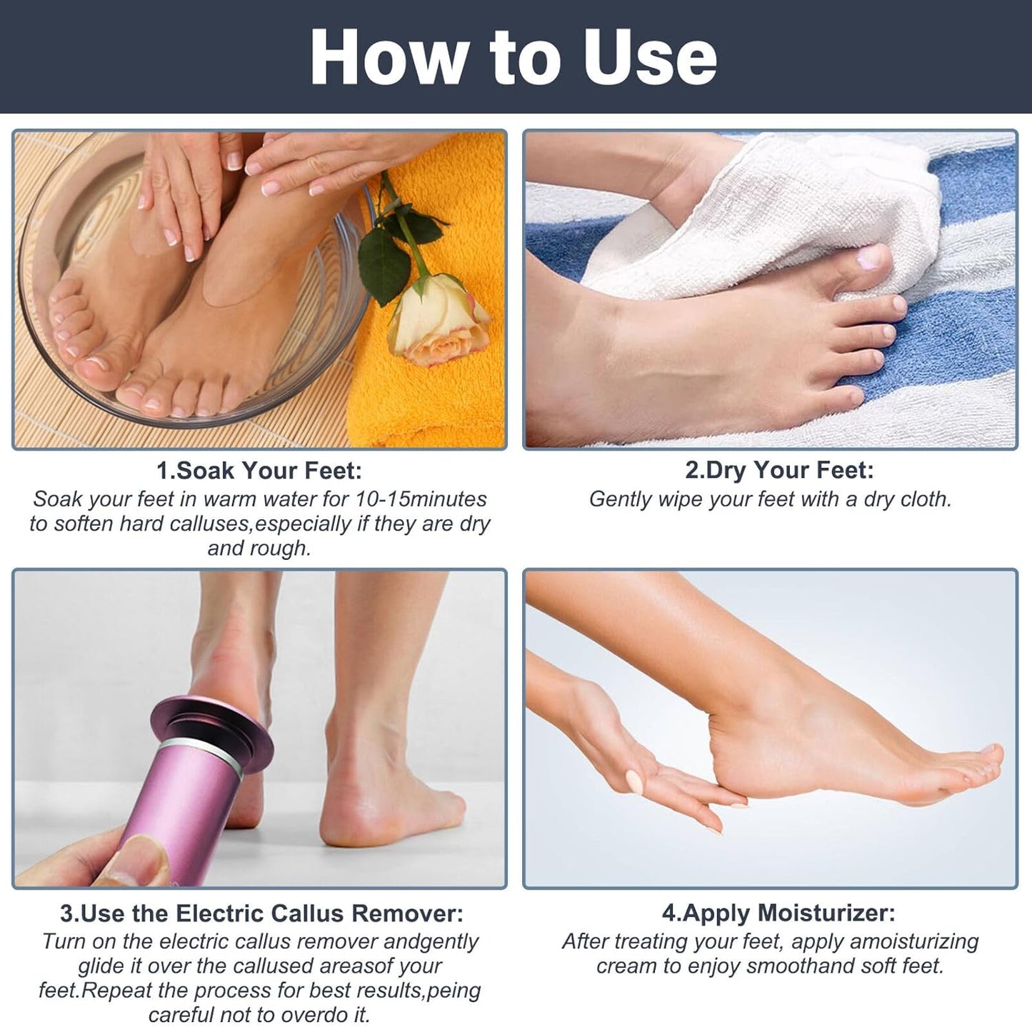 Electric Foot File Callus Remover for Smooth Feet - 60 Sandpaper Discs Included