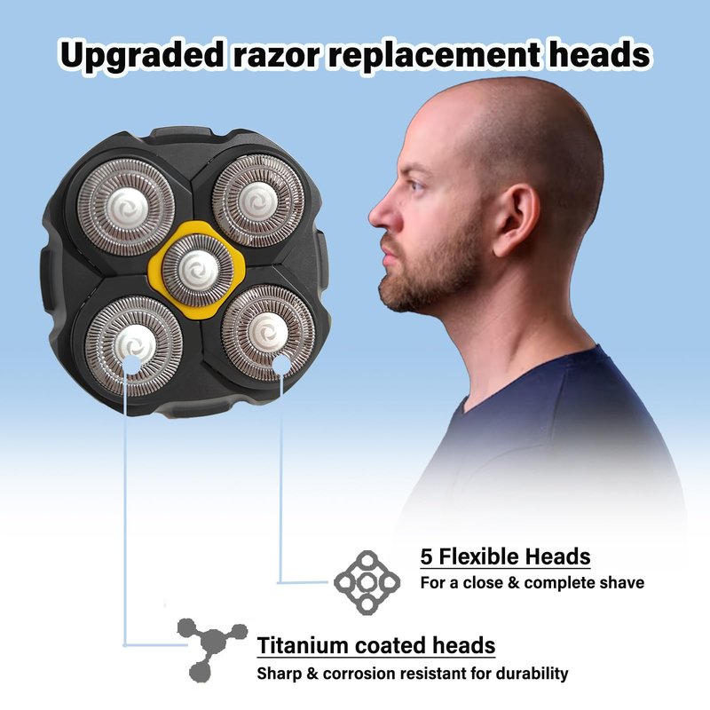 Replacement Heads Compatible with Microtouch Titanium Electric Head Shaver, Titanium Razor Replacement Blades For Micro touch Head Shaver, Hypoallergenic Hair Clippers Blades For Bald Men - 4 Pack