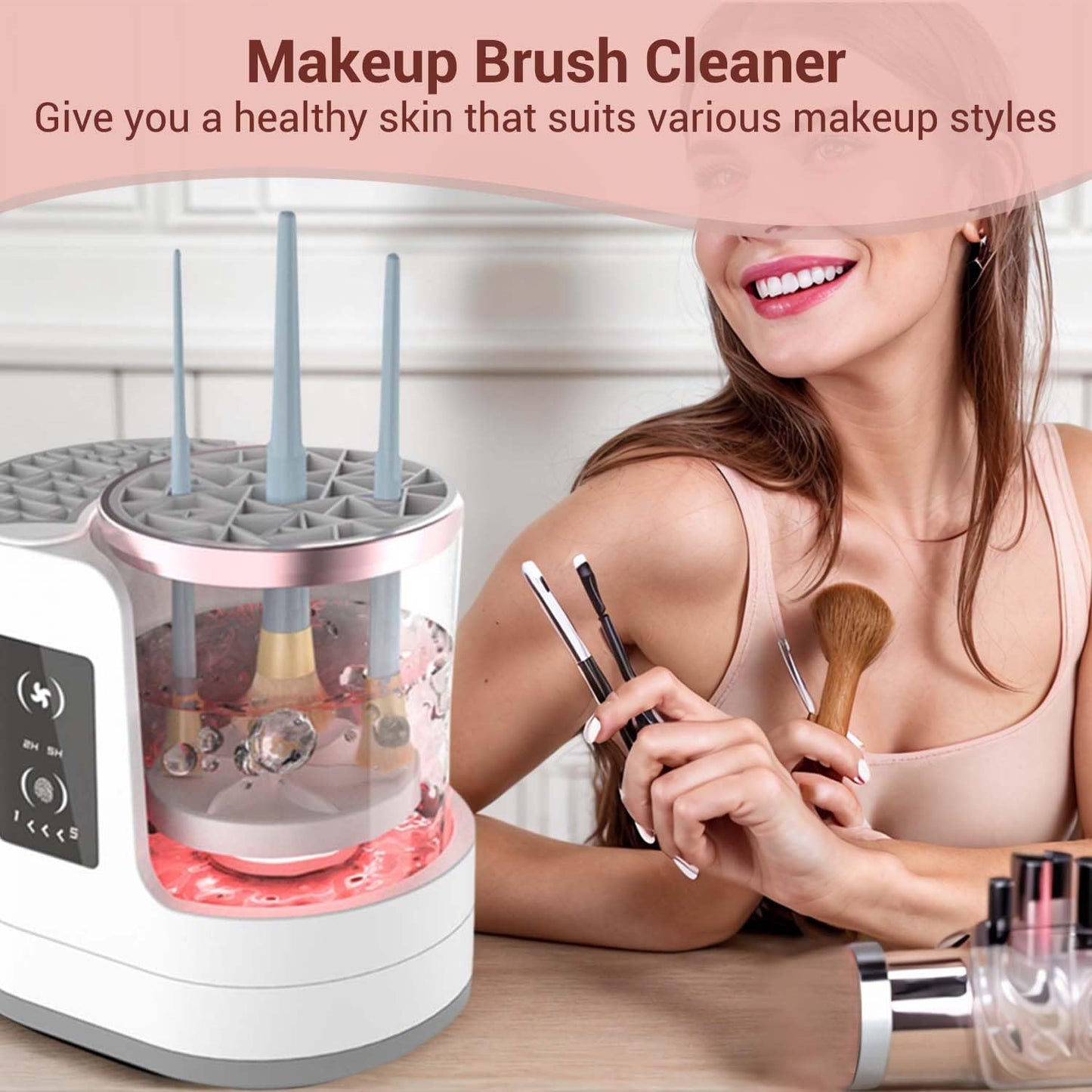 3 IN 1 Electric Makeup Brush Cleaner Machine With Makeup Brush Dryer Holder Portable Automatic USB Cosmetic Brushes Cleaner Tool for All Size Beauty Makeup Brush Set,Contour, Eyeshadow, Blush Brush