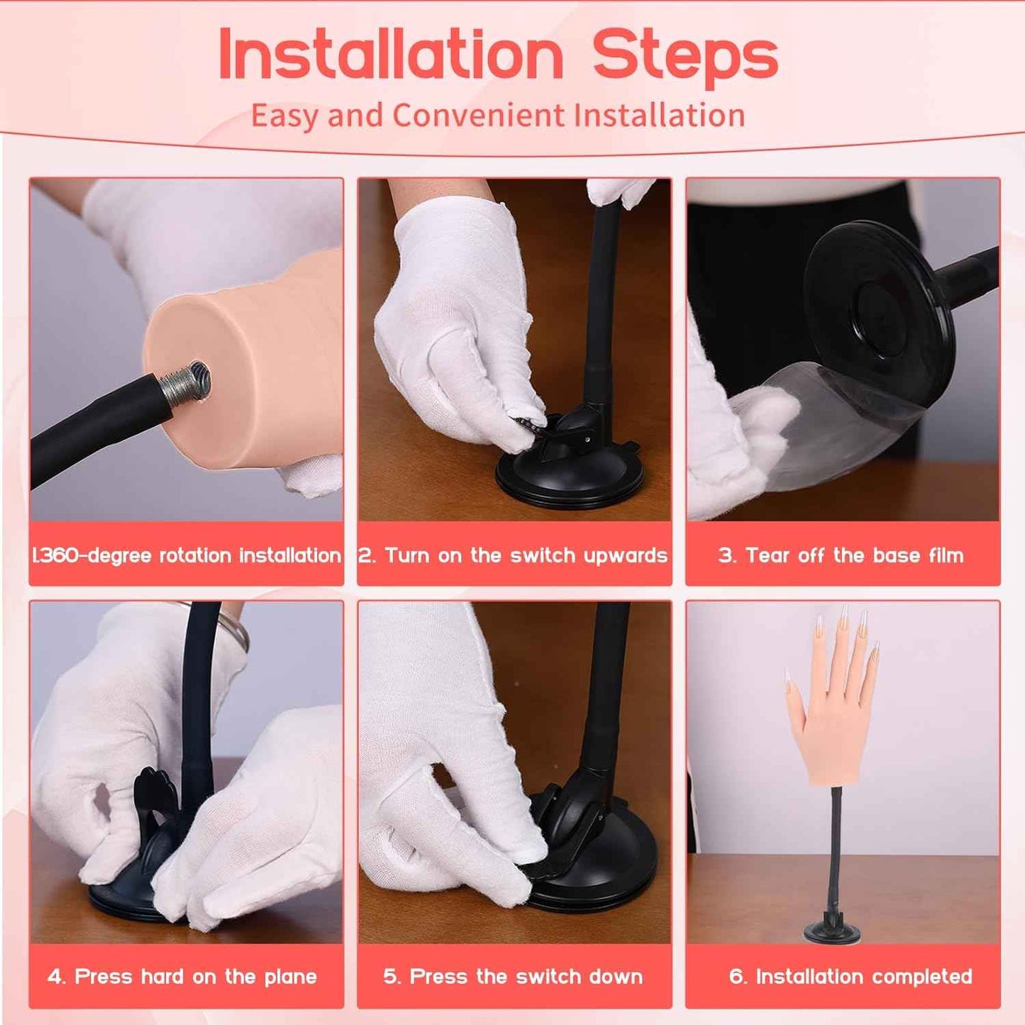 Flexible Silicone Practice Hand for Acrylic Nails with 528 Nail Tips & Stand