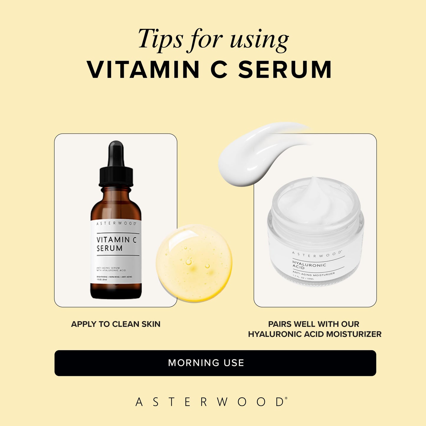 Asterwood Vitamin C Face Serum – with Hyaluronic Acid – Smoothing, Hydrating, Helps Support Healthy-Looking Skin Smoothness – Fragrance-Free – 8 Fl Oz