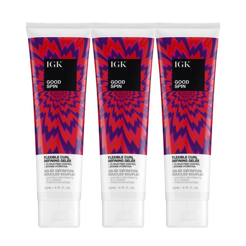 IGK Good Spin Flexible Curl Defining Gelée 3 pack – Medium Hold, Frizz Control & High Shine for Curly & Wavy Hair – Silicone-Free, Vegan & Color-Safe