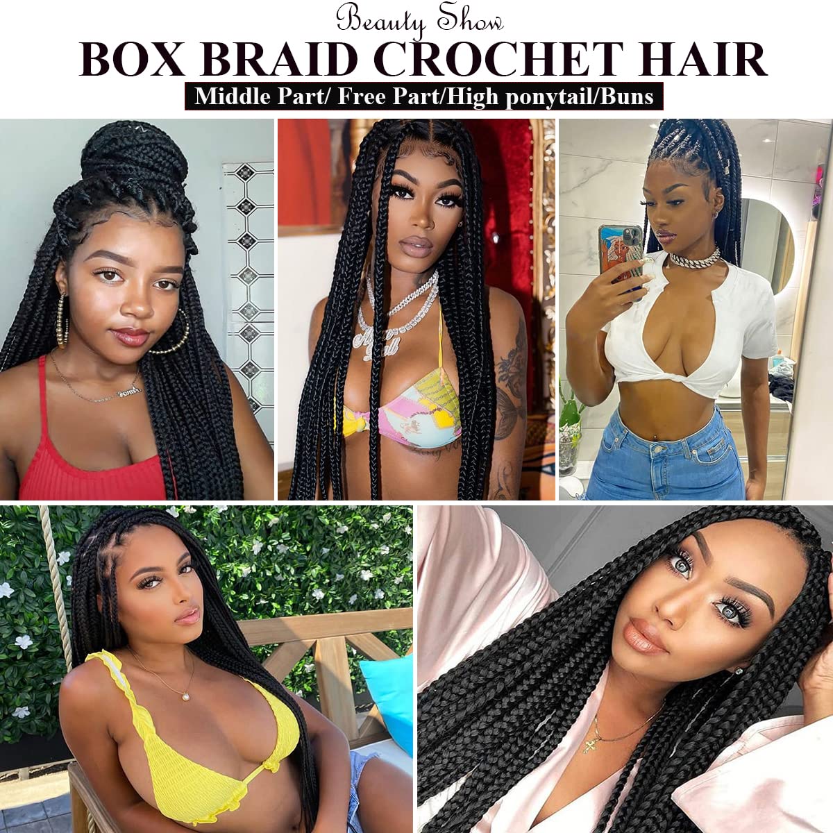 38 Inch Crochet Box Braids Pre Looped 7 Packs Box Braid Goddess Box Braids Crochet Hair Extensions Straight Crochet Hair For Women Crotchet Braid Hair Bundle (38 Inch(Pack of 7), 1B#)