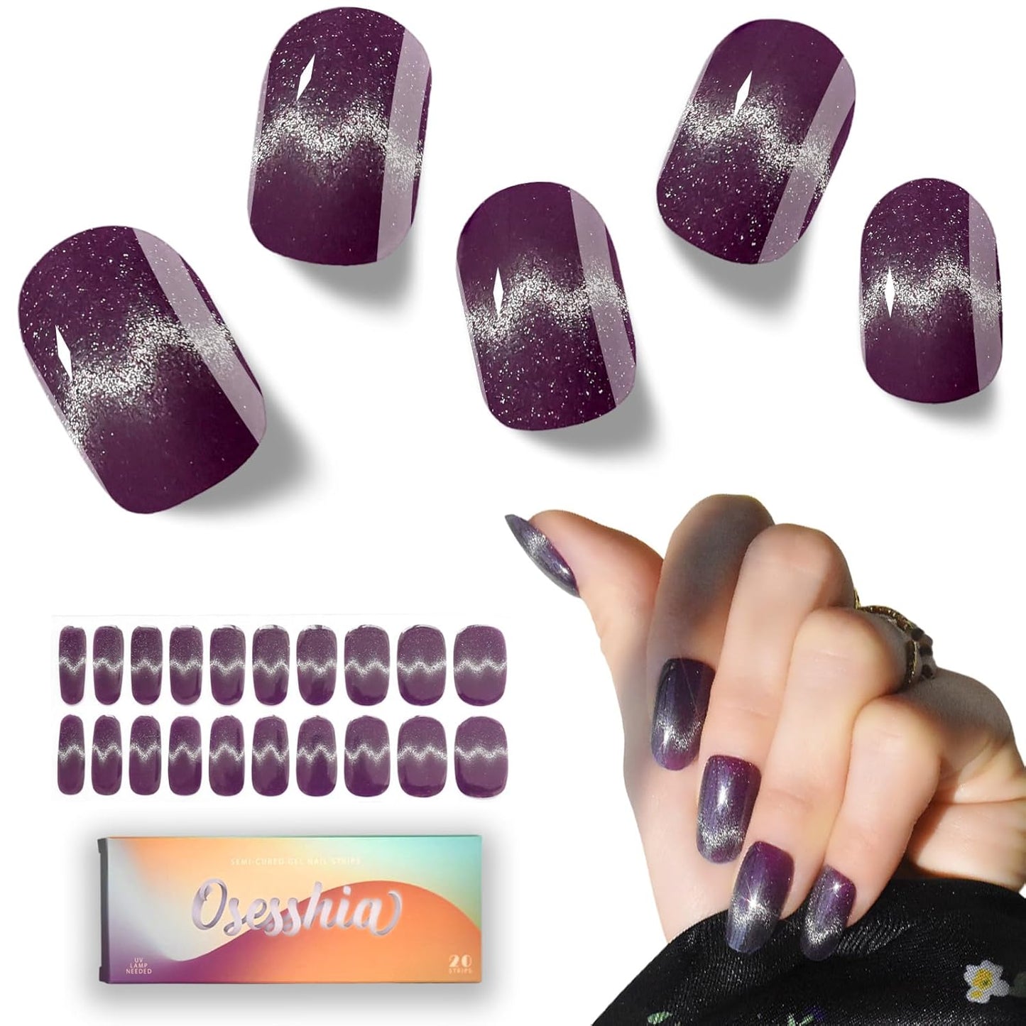 Semi Cured Gel Nail Strip Starter Kit - 60 Nail Stickers, UV Lamp & Tools for Salon Quality Christmas Nails