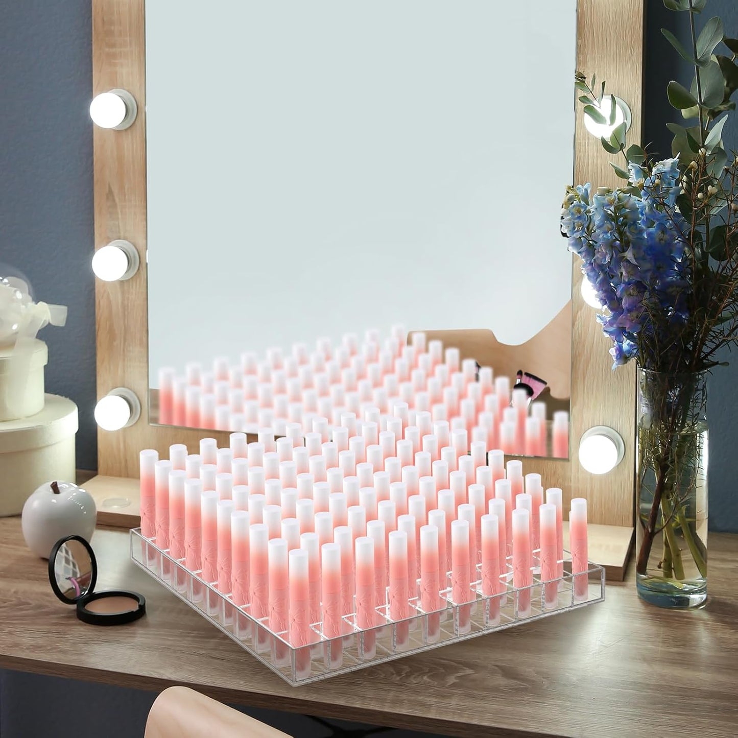Clear Acrylic Lipstick Holder - 100 Slot Makeup Organizer for Lip Gloss, Brushes & Perfume | Vanity Display Case
