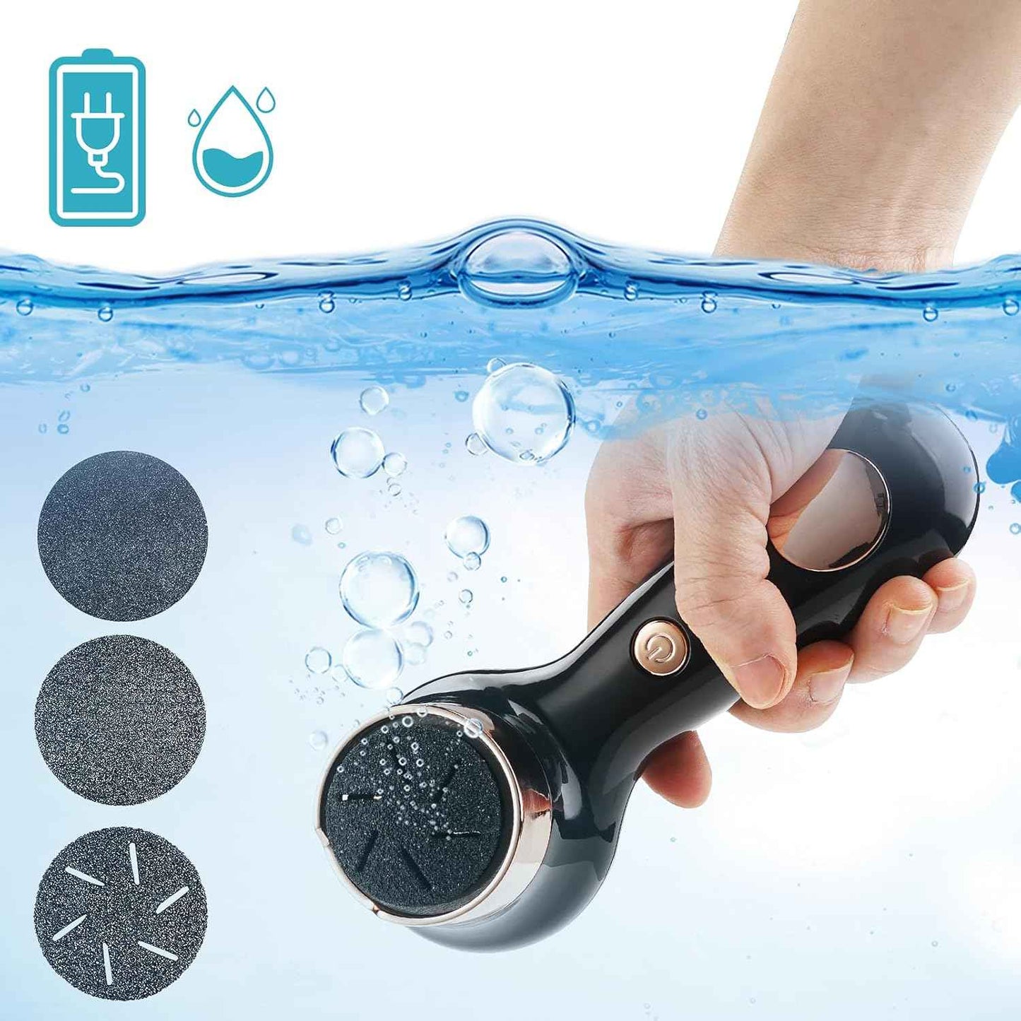 Rechargeable Electric Foot Callus Remover - Waterproof Portable Pedicure Tool for Cracked Heels & Dead Skin (Blue & Black)