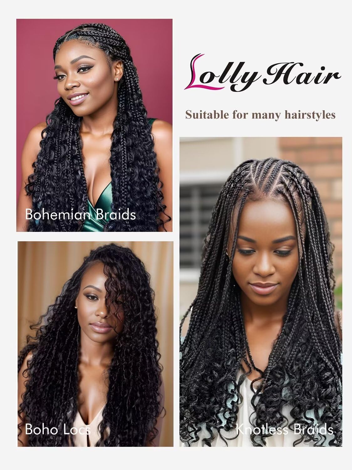 12A Human Braiding Hair - 24 Inch Water Wave for Boho Knotless Braids | 50g Unprocessed Brazilian Virgin Hair