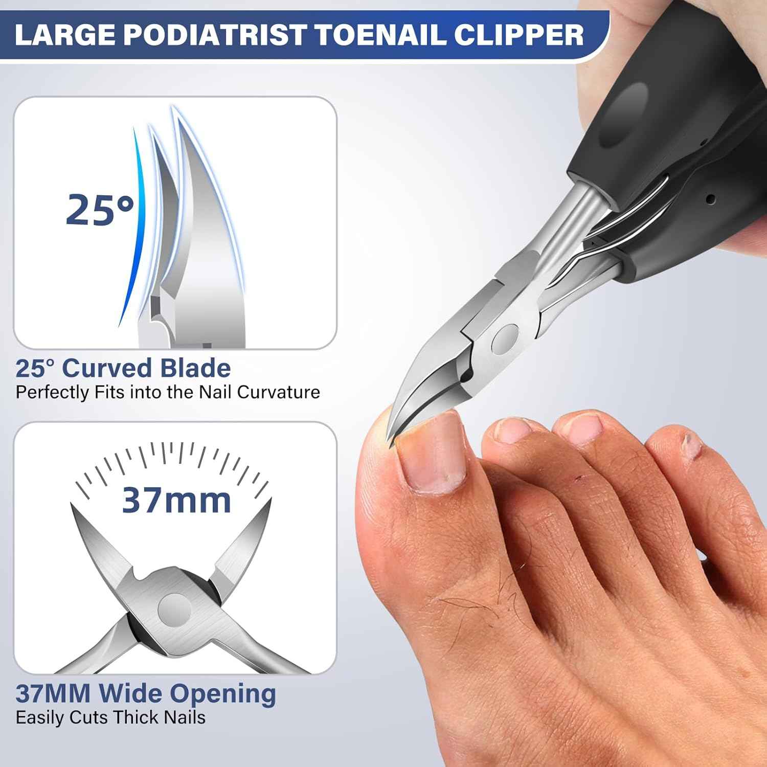Heavy-Duty Toenail Clippers Set for Thick Nails - Angled Head & Wide Jaw for Seniors