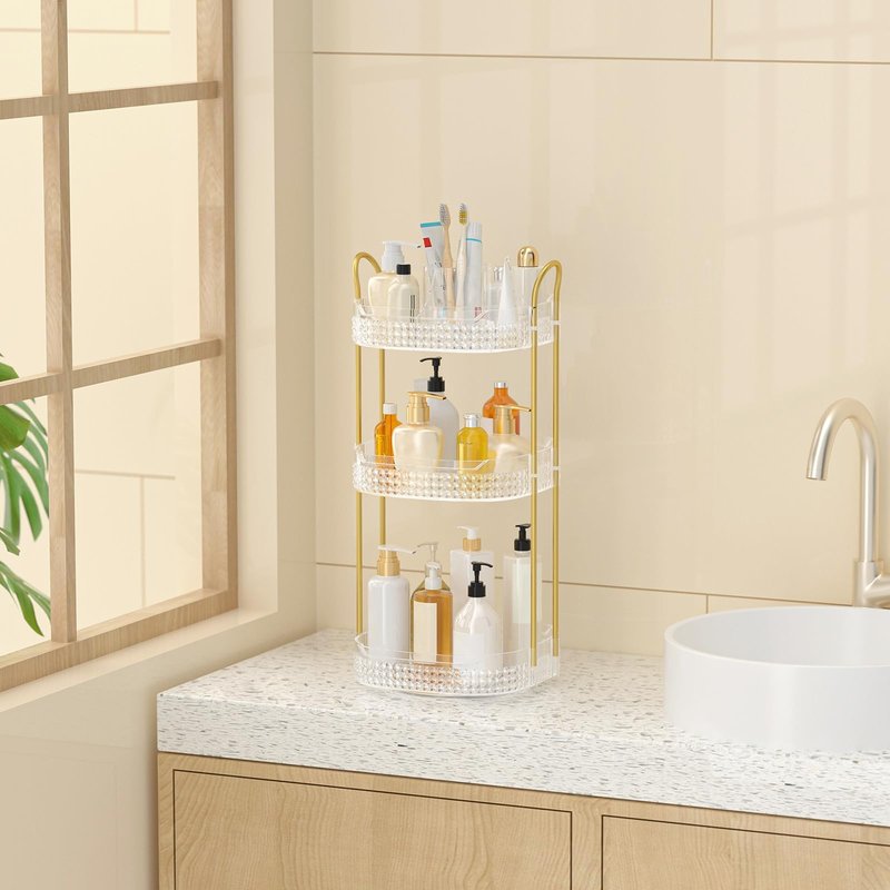 BOCONY Rotating Makeup Organizer for Vanity 3 Tier, Perfume Organizer with Makeup Brush Holder, Large Capacity Cosmetics Clear Skincare Organizer for Countertop (Transparent)