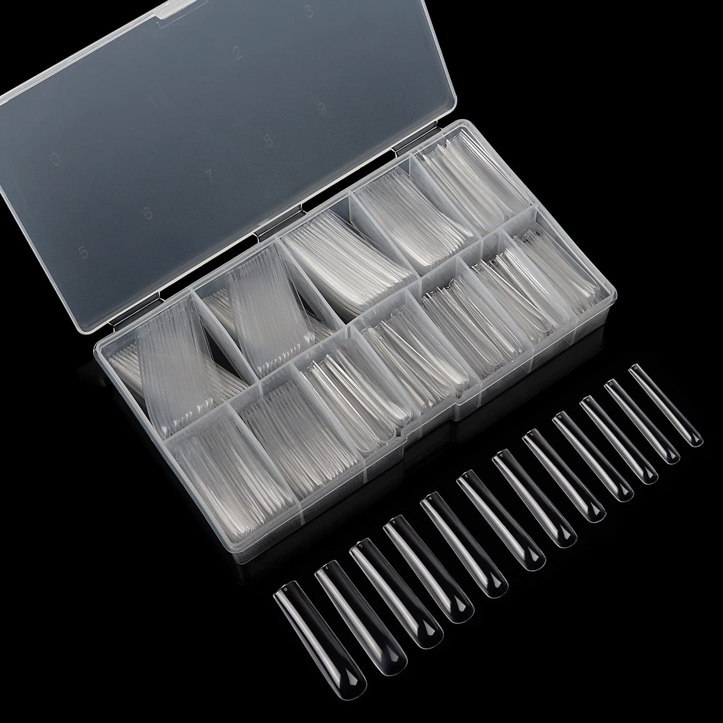 LIONVISON 3XL Clear Full Cover Square Nail Tips for Acrylic Nails Professional, 504PCS Extra Long Tapered Square Straight Nails Tips, 12 Sizes Press On Gel False Nail Tips for Nail Salons Home DIY