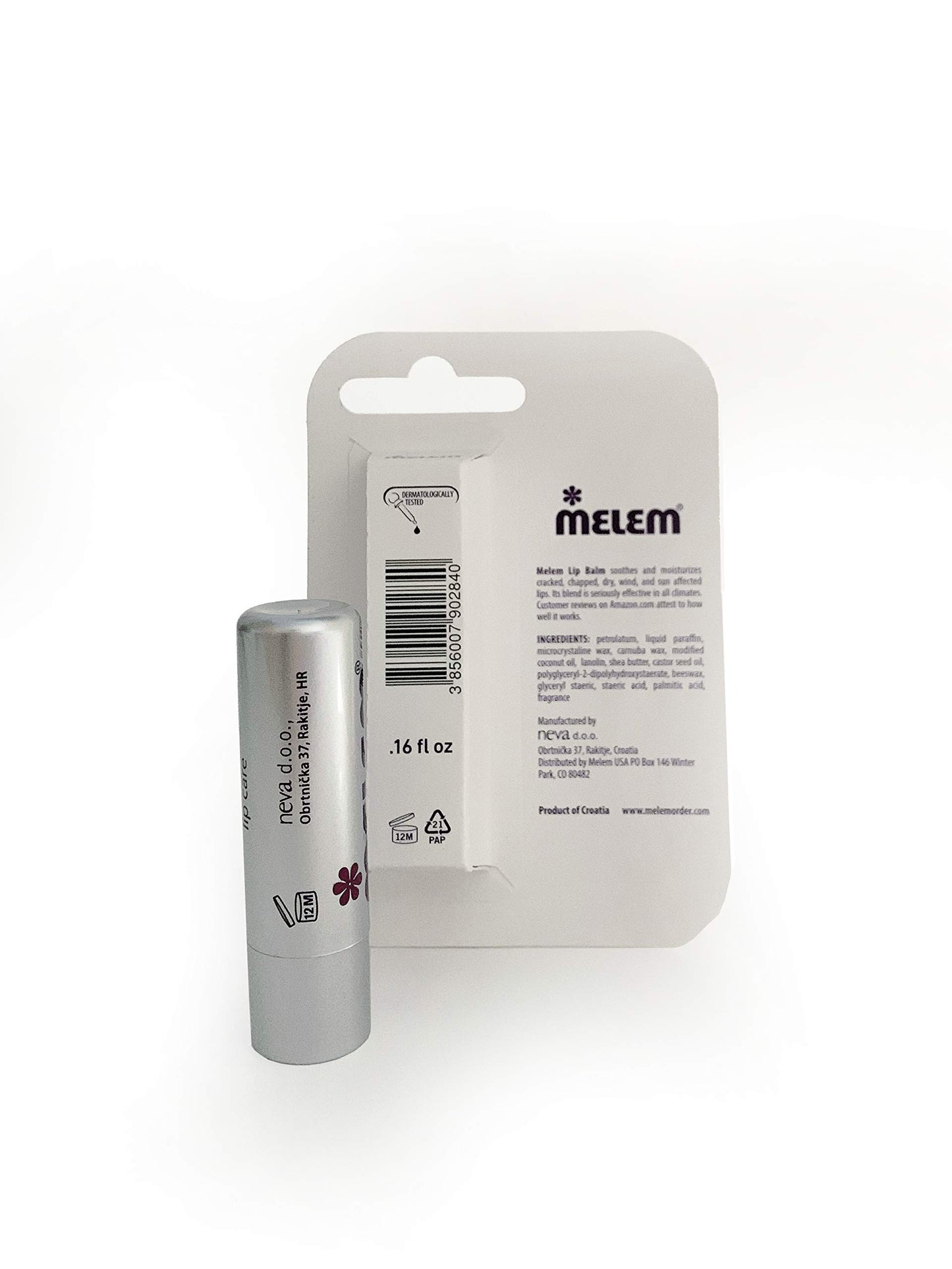 Six Melem Lip Balm Sticks with Lanolin, Relieves Dry, Chapped and Cracked Lips, Value Pack, each stick is .16 ounces