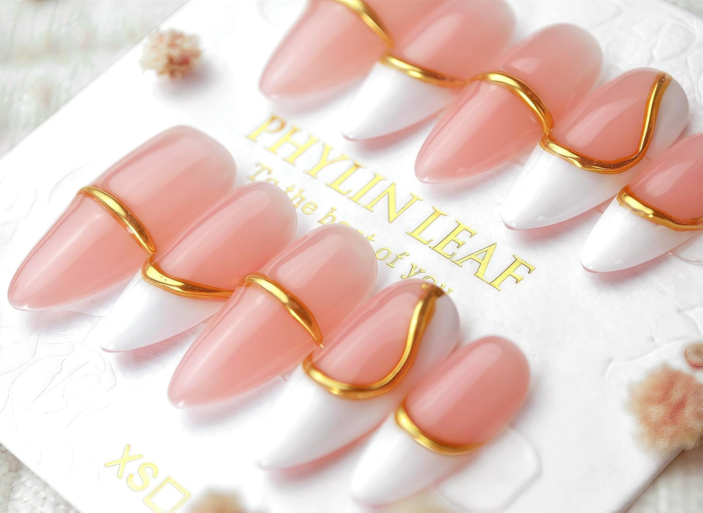3D Sea Shell Press-On Nails - Handmade Medium Almond Beach Nail Art with Butterflies (L Size)