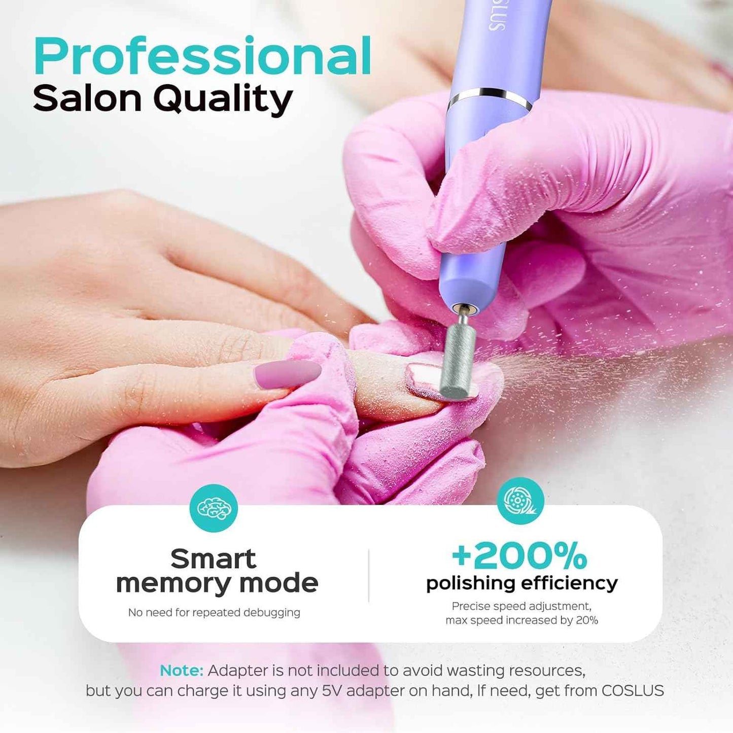 Professional Cordless Electric Nail Drill for Manicure & Pedicure - Stepless Speed Control