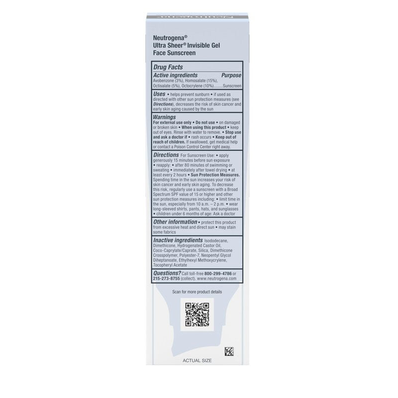 Neutrogena Ultra Sheer Invisible Gel Face Sunscreen SPF 40, Facial Sunscreen & Moisturizer, Vitamin E, Matte Finish, Makeup Primer, Travel Size, 80 Minutes Water-Resistant, 1.7 oz