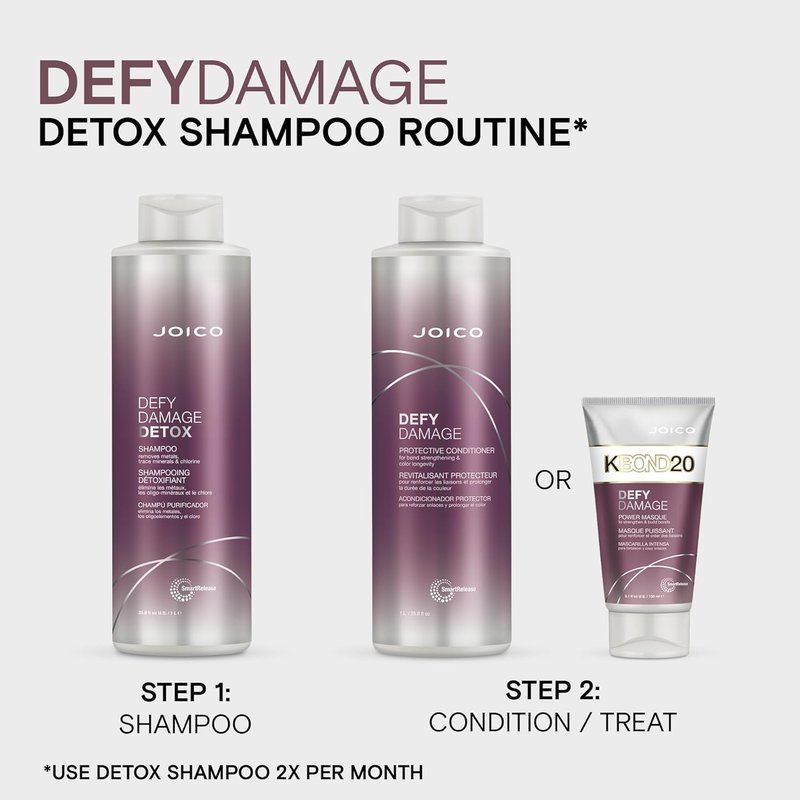 Joico Defy Damage Detox Shampoo - Remove Chlorine & Hard Water Buildup | Strengthens Hair Color | Vegan, Sulfate-Free