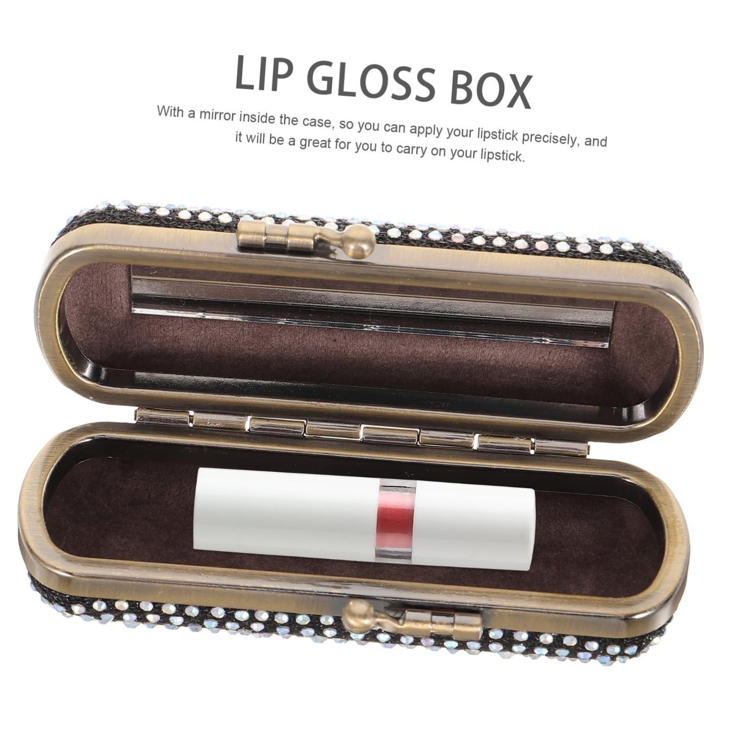 ABOOFAN Lipstick Case with Mirror Portable Lipstick Holder Rhinestone Cosmetic Storage Box Compact Travel Organizer 3.93X1.77X1.18In