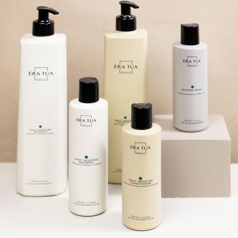 ERA TUA Fresh Linen Daily Moisture Shampoo| Dutch Made & Formulated Moisture Repairing Shampoo for Dry and Damaged Hair | Scent of Bergamot, Jasmine & Rose | 250 ml