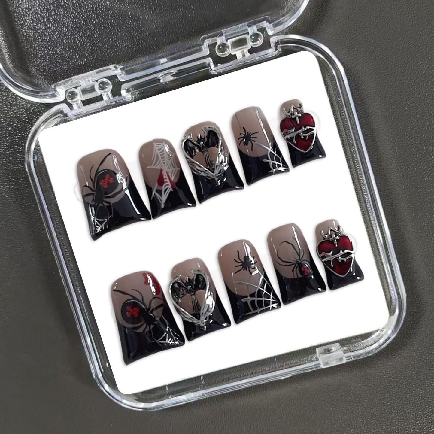 Christmas Press-On Nails - Short Square Gel Full Cover with Reindeer & Santa Designs