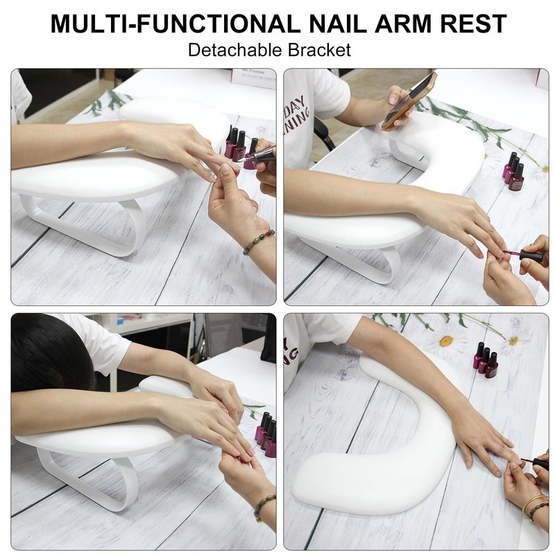 Nail Arm Rest for Nails Tech,U Shaped Manicure Nails Arm Rest Stand,Cozy Leather Hand Rest Holder for Nail Tech Manicure Salon Tools,Detachable Bracket (White)