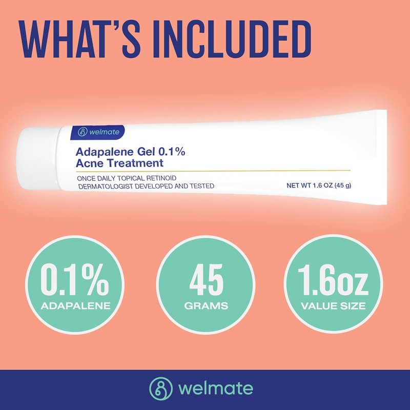 Adapalene Gel 0.1% Acne Treatment - Clear Blackheads & Pimples | Oil-Free, 1.6 oz