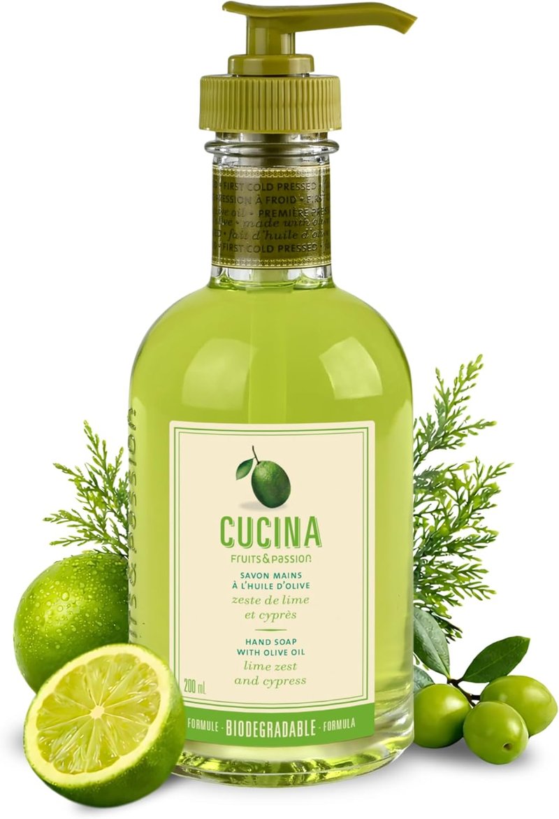 Cucina Hand Soap - Olive Oil & Lime Zest Biodegradable Formula | 6.7 oz Refillable Glass Bottle