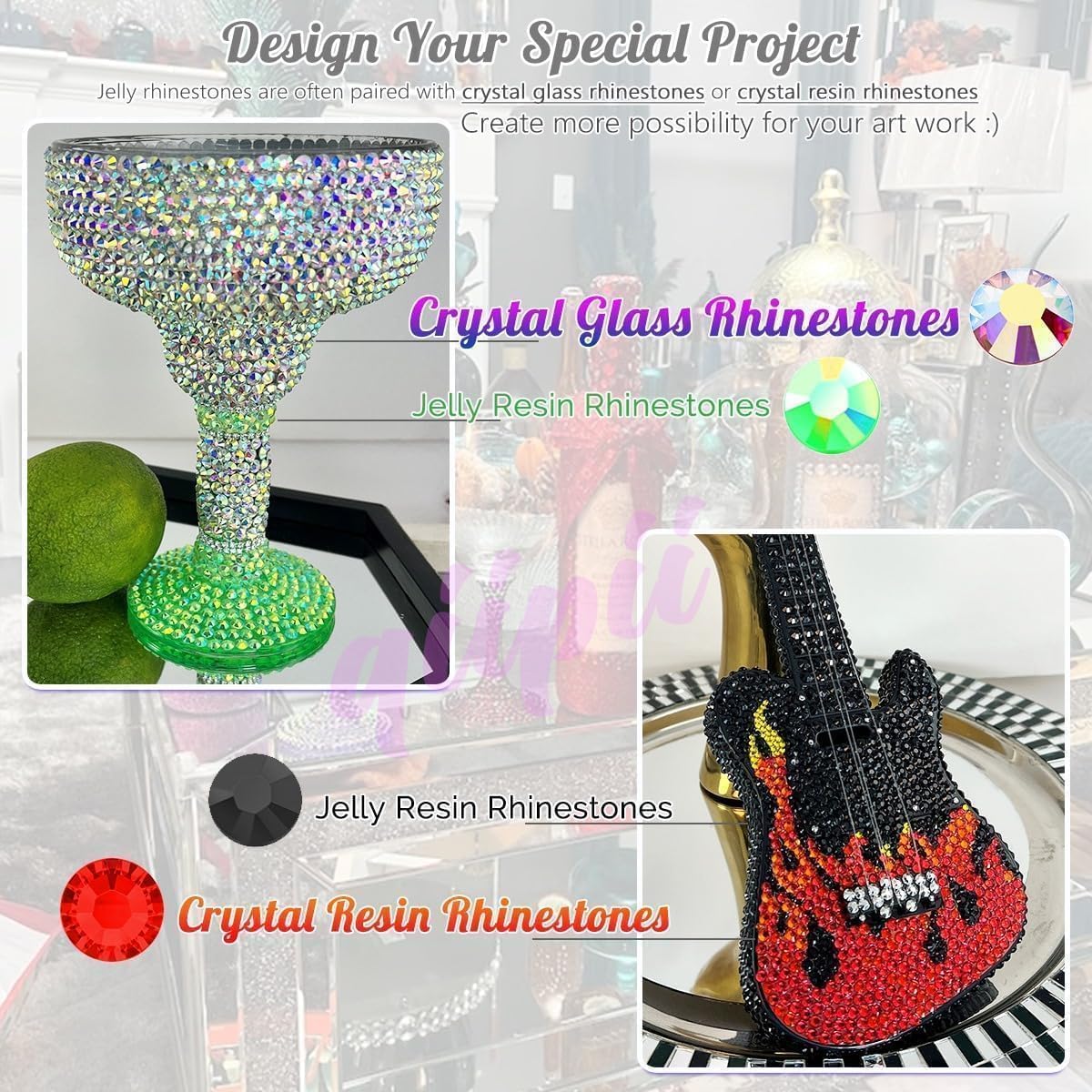 qiipii 18 Colors Crystal Resin Rhinestones 2mm 3mm Rainbow Colorful Flatback Stones Non-Hotfix Gems Diamonds Charms Supplies for Nails Eyes Face Makeup Crafting Tumblers Bottles Crafts Shoes Clothes