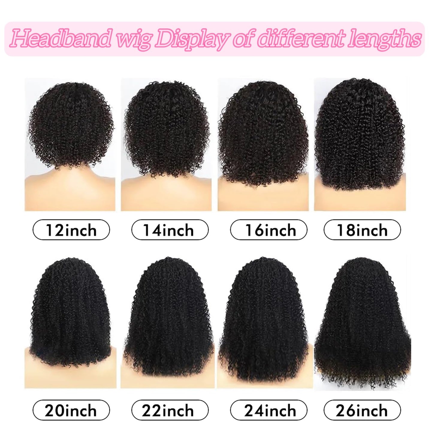 Headband Wig Human Hair Kinky Curly Glueless Wigs 12 Inch Natural Black