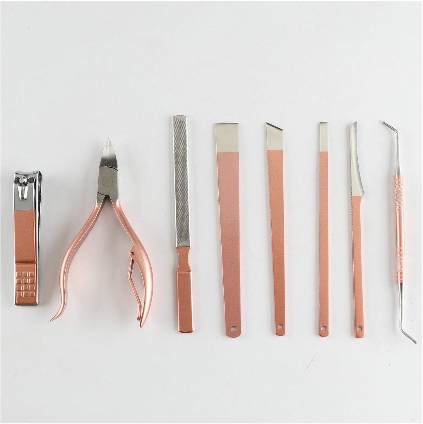 8-in-1 Stainless Steel Pedicure & Manicure Tools Kit - Erkangsm Travel Set with Toenail Nipper, Clipper & Case - Pink