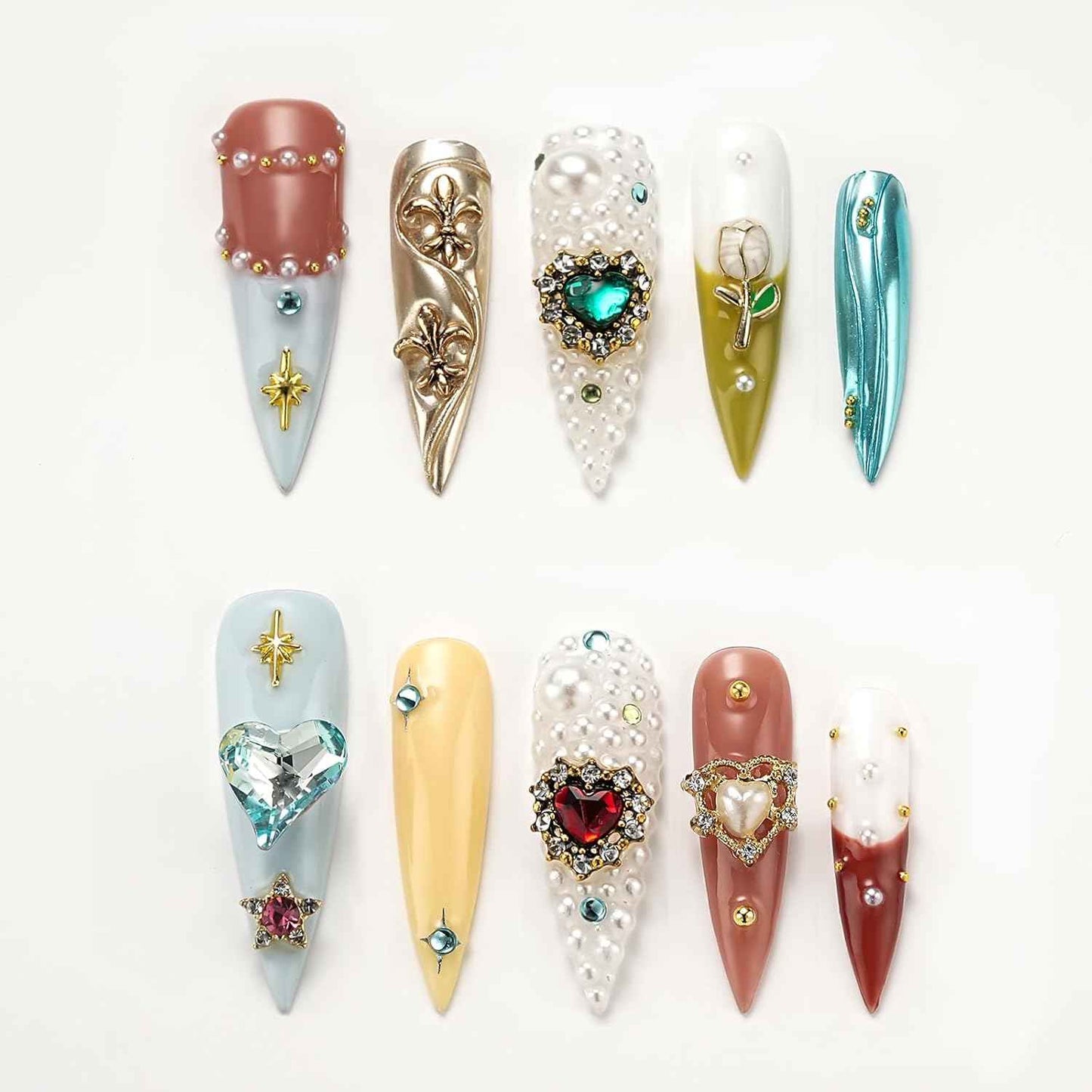 Nude Leopard Handmade Press-On Nails Set - Medium Almond Shape, 10 Pcs with Glue