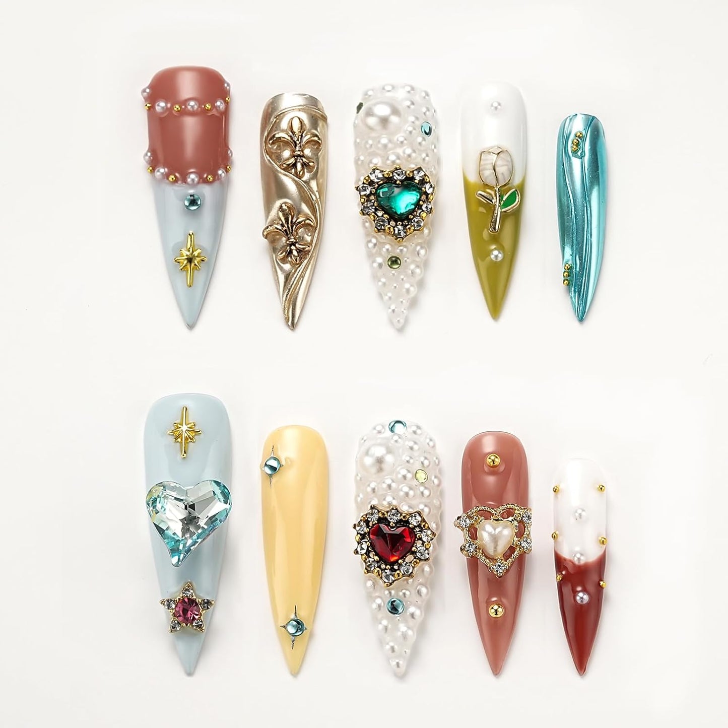 Nude Leopard Handmade Press-On Nails Set - Medium Almond Shape, 10 Pcs with Glue