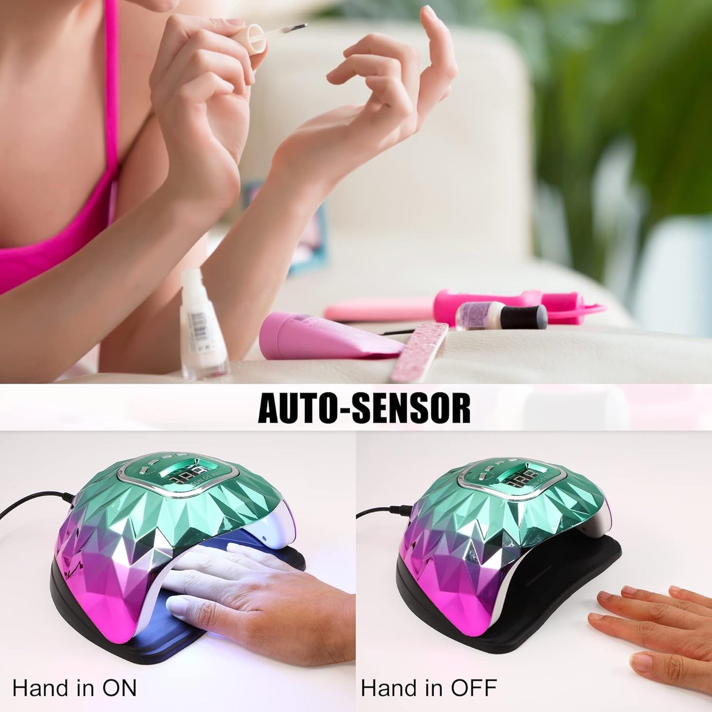 200W Portable UV-LED Nail Lamp with Sensor & 4 Timers - Fast Curing Gel Dryer