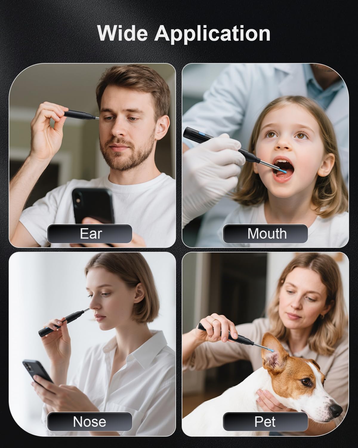 NEATEST Ear Wax Removal - Earwax Remover Tool with 8 Pcs Ear Set, 1296P HD Wireless Otoscope with 6 LED, Ear Cleaning Kit for iOS Android (Black)