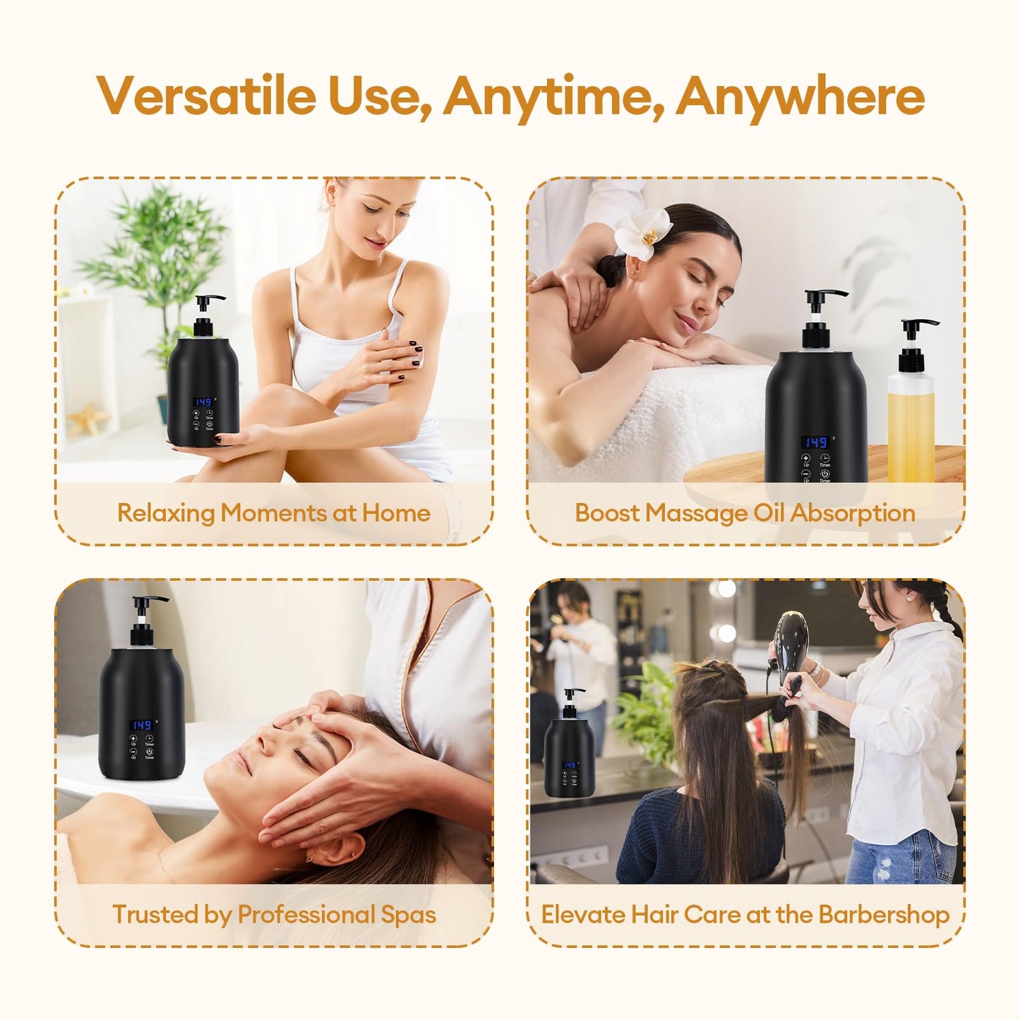Massage Oil Warmer Heater with Dual 8.5oz Massage Oil Bottles & Funnel