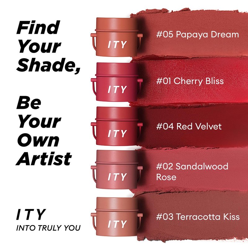 ITY Velvet Matte Finish Lip Stain-Mousse Textured Lip Clay, Red Shade, Conceals Lip Lines, Rich Pigment Lip Tint Lipsticks, 0.14 oz (4g) in Ruby